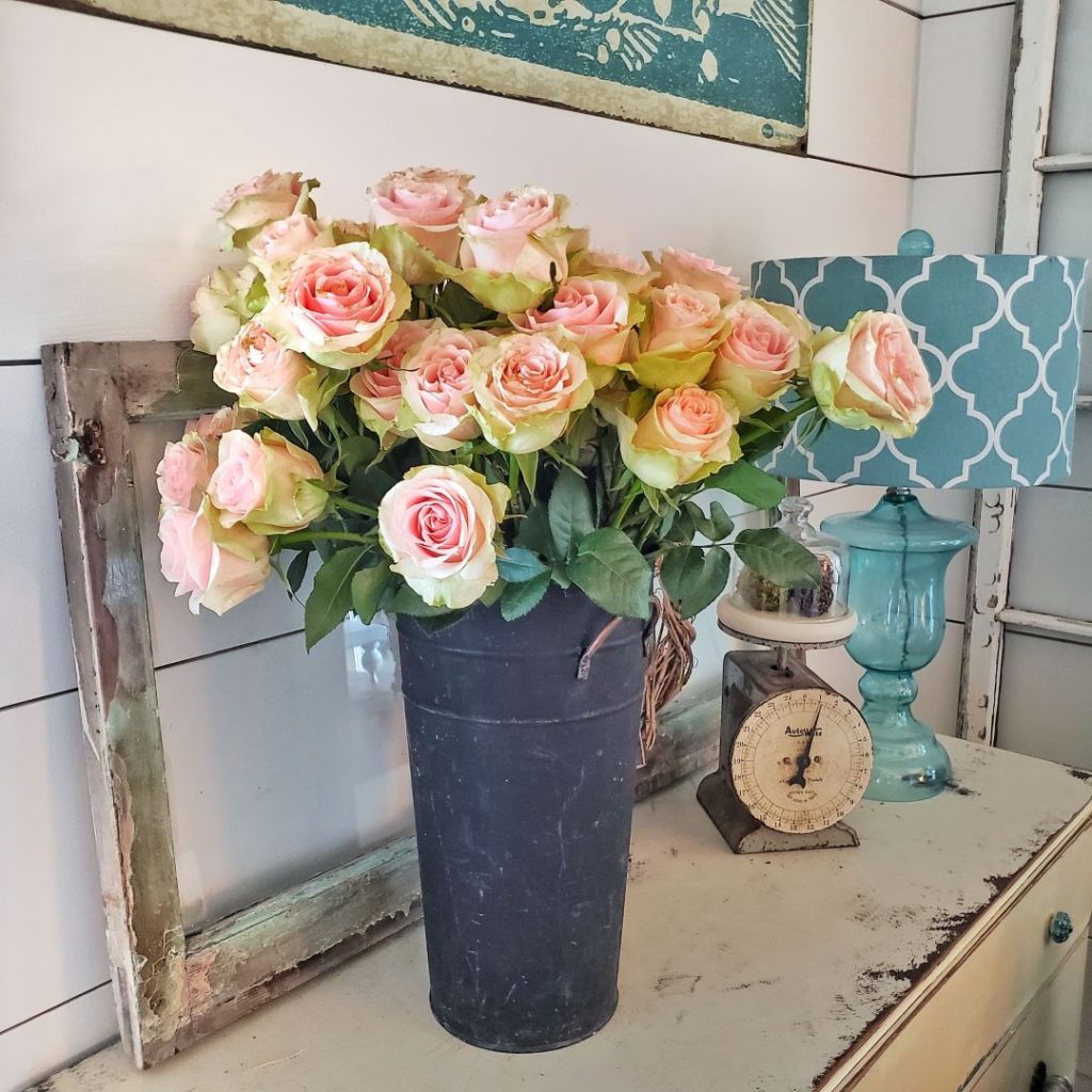 Fresh pink roses look beautiful in any living room for spring.