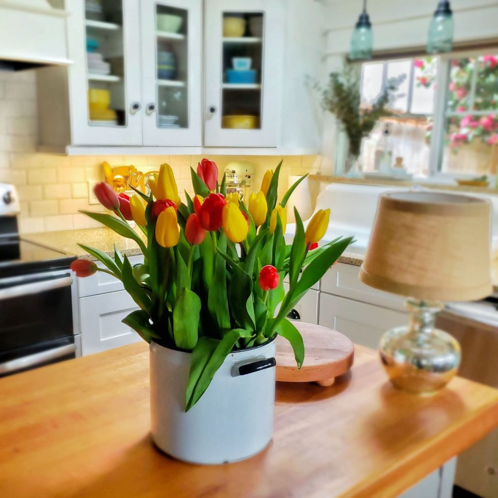 A bucket full of tulips makes any home feel like spring.