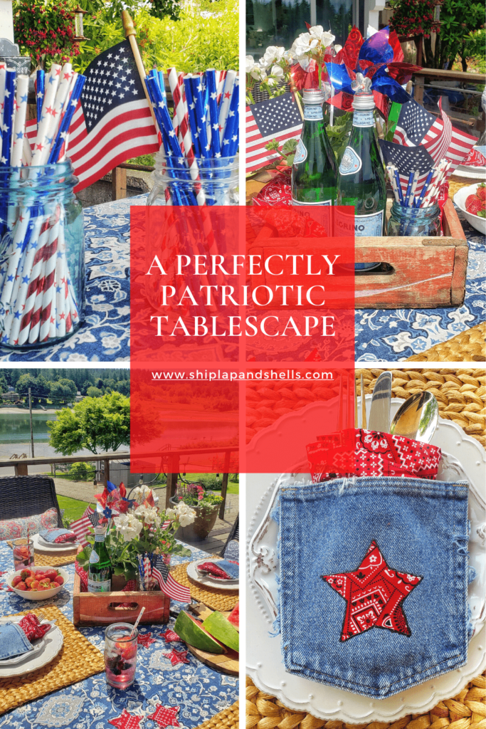 Pinterest pin showing a perfectly patriotic tablescape
