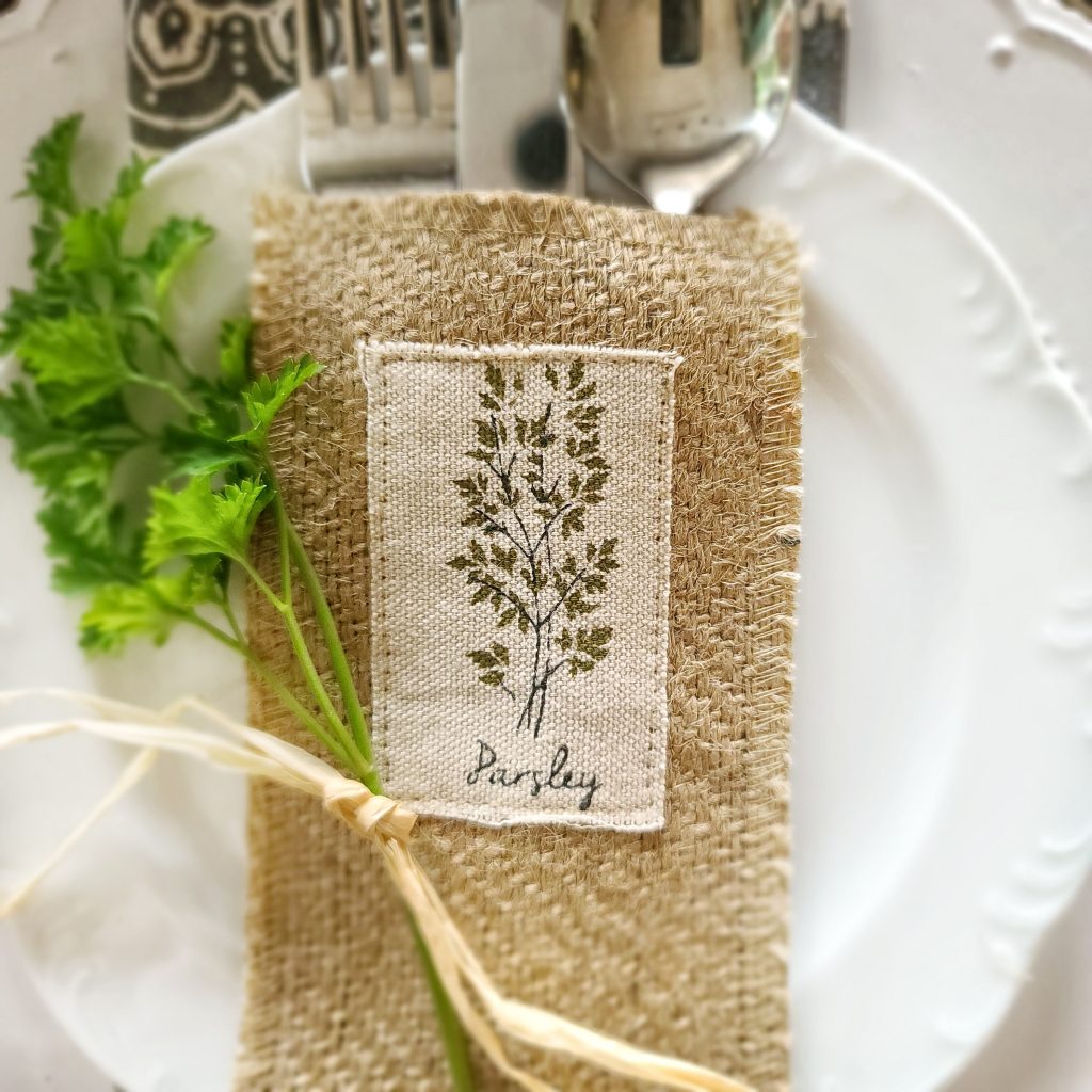 Silverware pouches with herbs