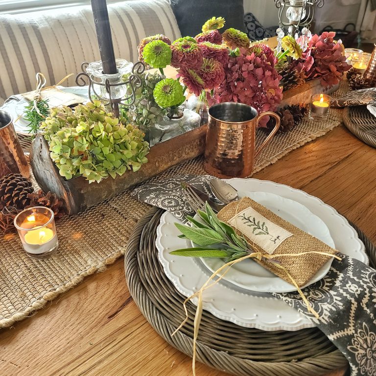 Creating a Fall Tablescape with Herbs and Hydrangeas