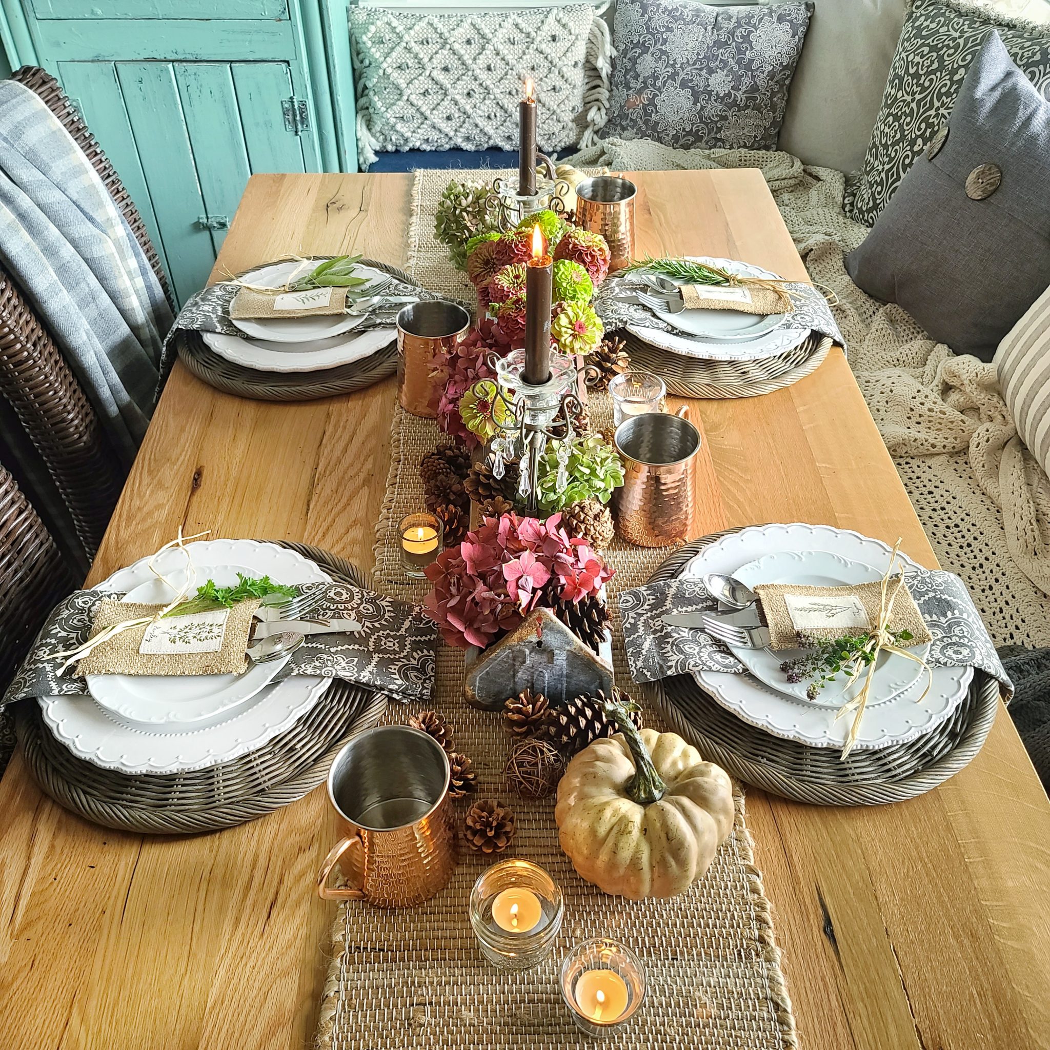 Creating a Fall Tablescape with Herbs and Hydrangeas - Shiplap and Shells