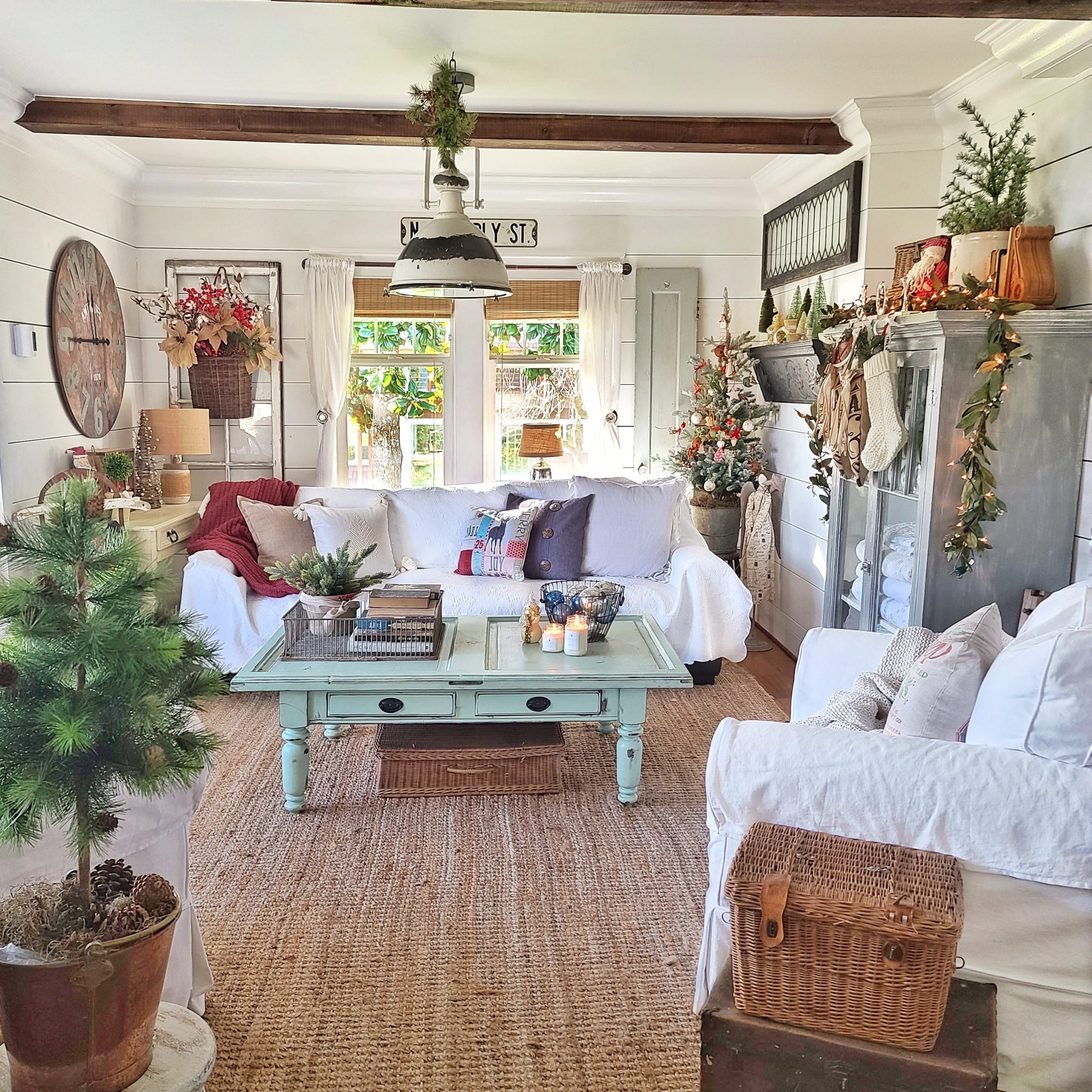 A Vintage & White Christmas Cottage Family Room - Rain and Pine