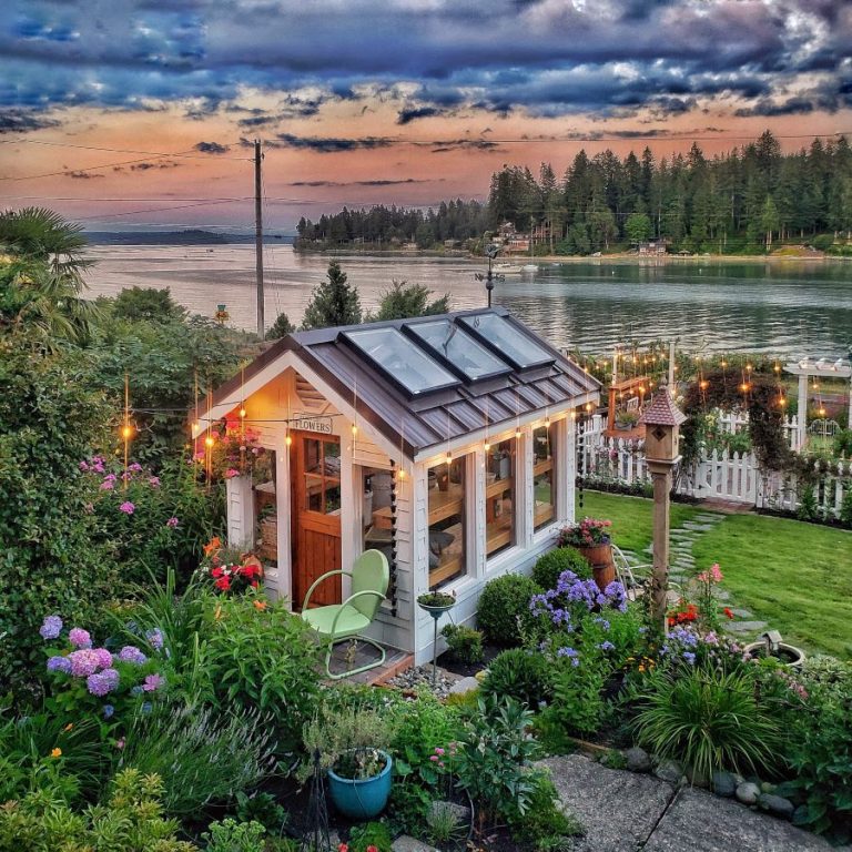 Top garden posts: Greenhouse with view of the Puget Sound and a stunning sunset.