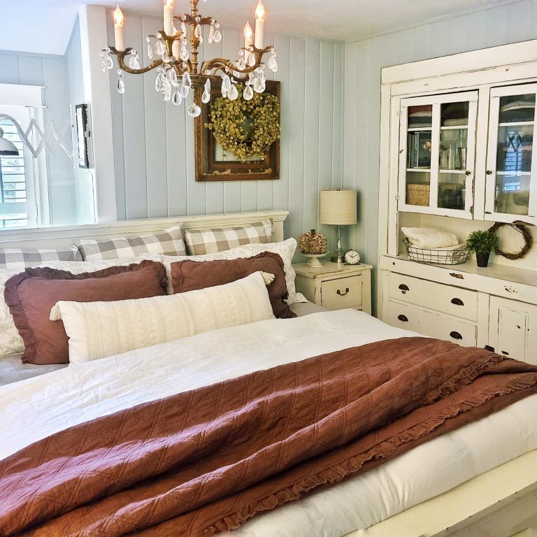Top post: Fall bedroom with bed and chandelier