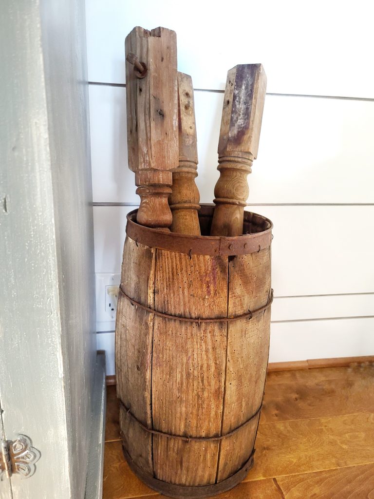 vintage barrel with old table legs