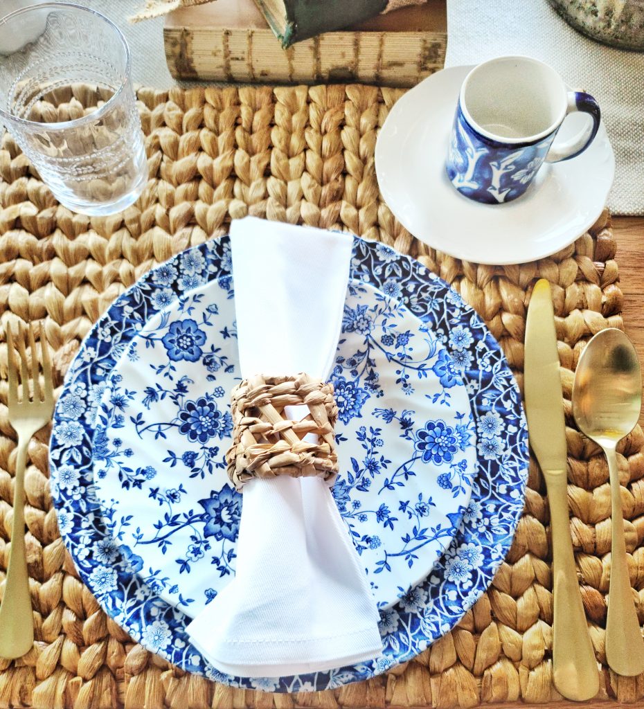 blue and white floral dishes