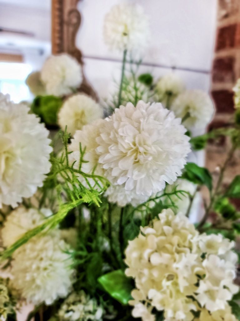 white faux flowers