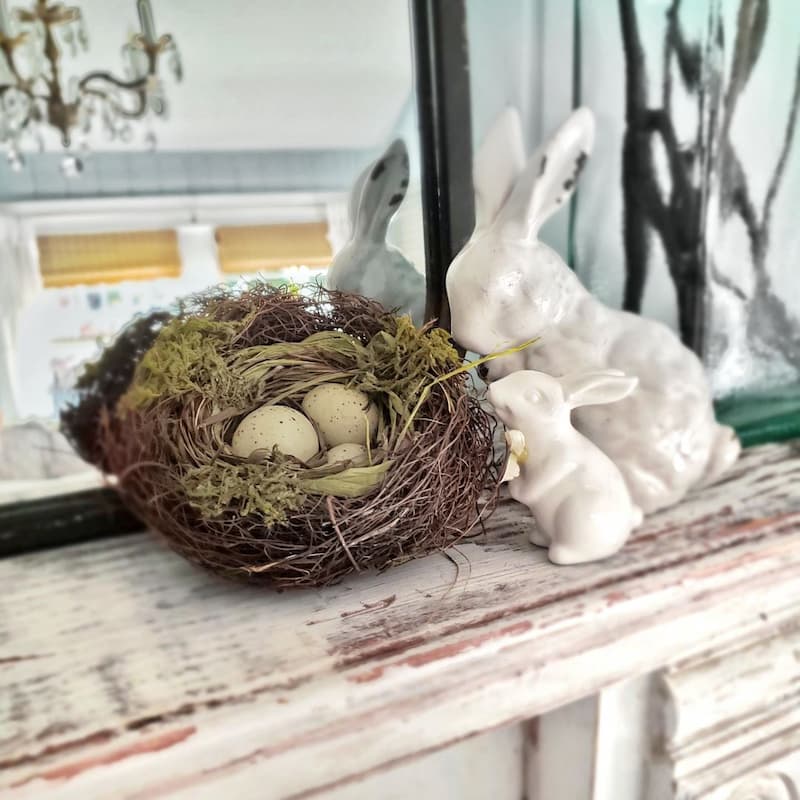 Easter bunnies and nest with eggs spring décor