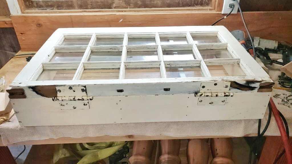 repurposed vintage window cabinet with hinges 