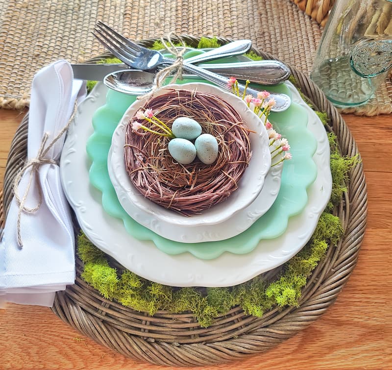 place setting with nest of eggs