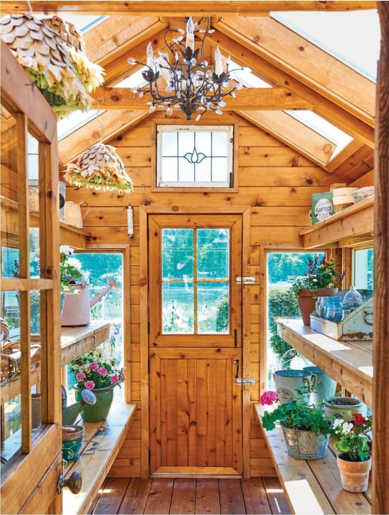 Inside the greenhouse featured in Country Home Magazine