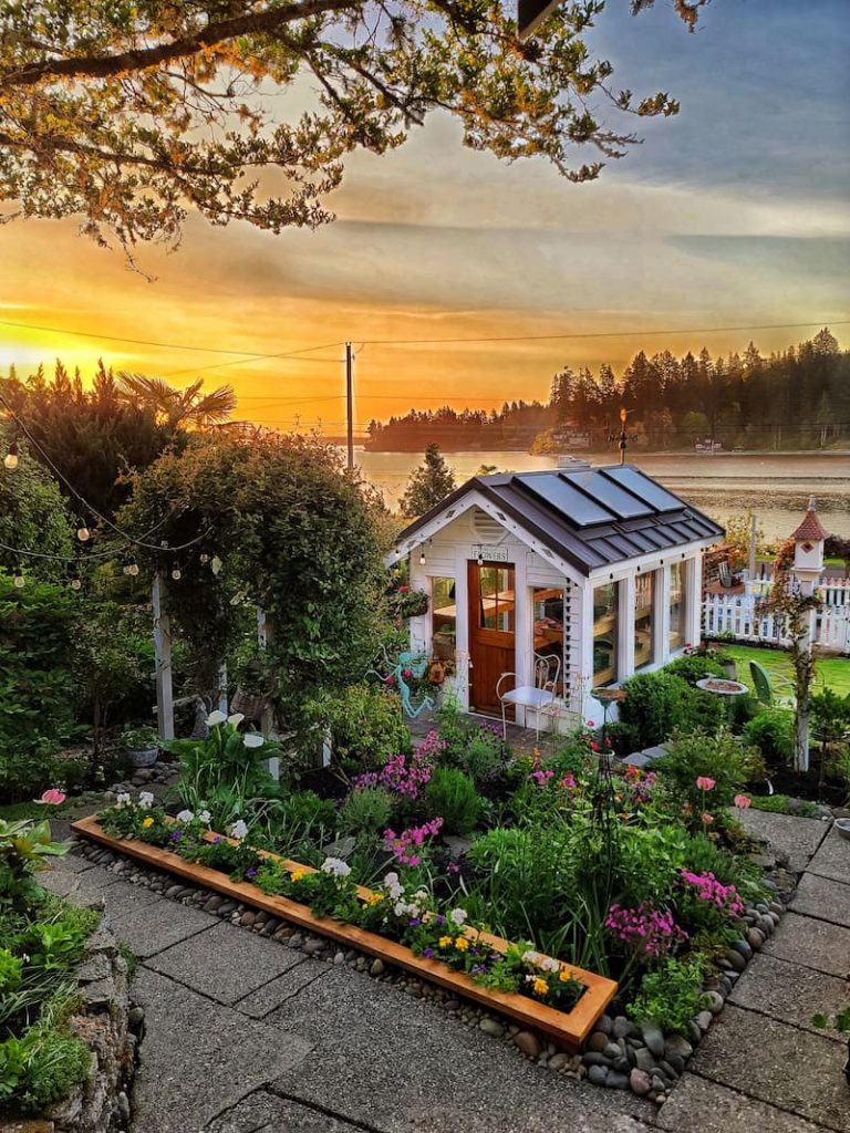 greenhouse view with sunrise