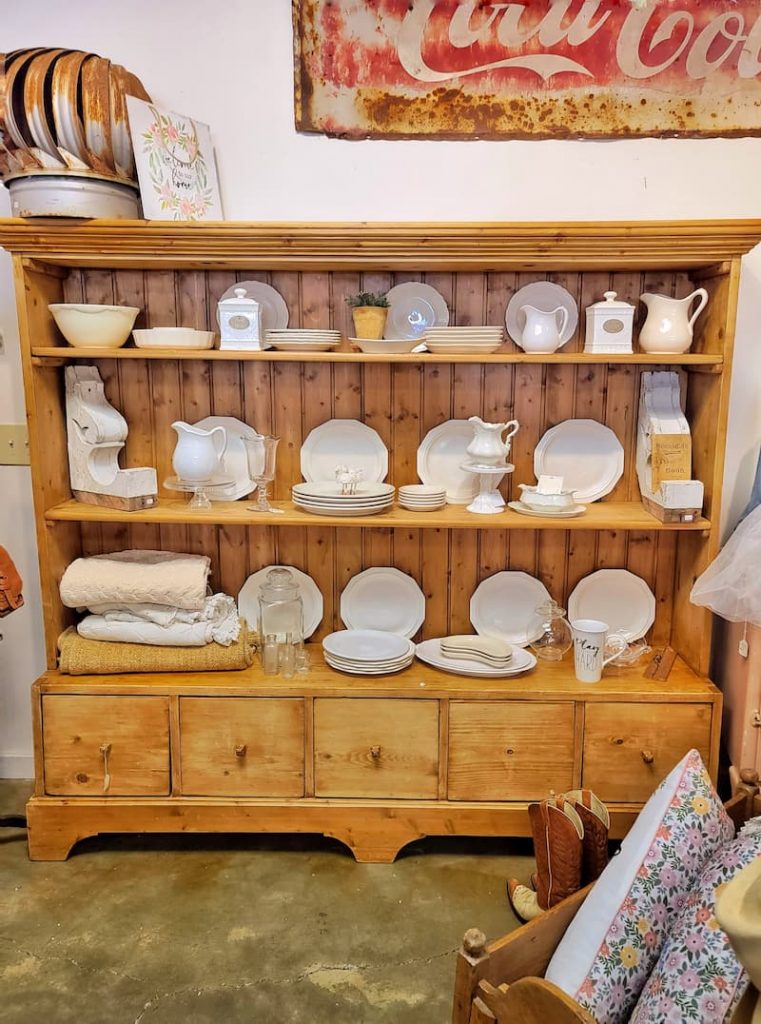 vintage cabinet with Ironstone collection