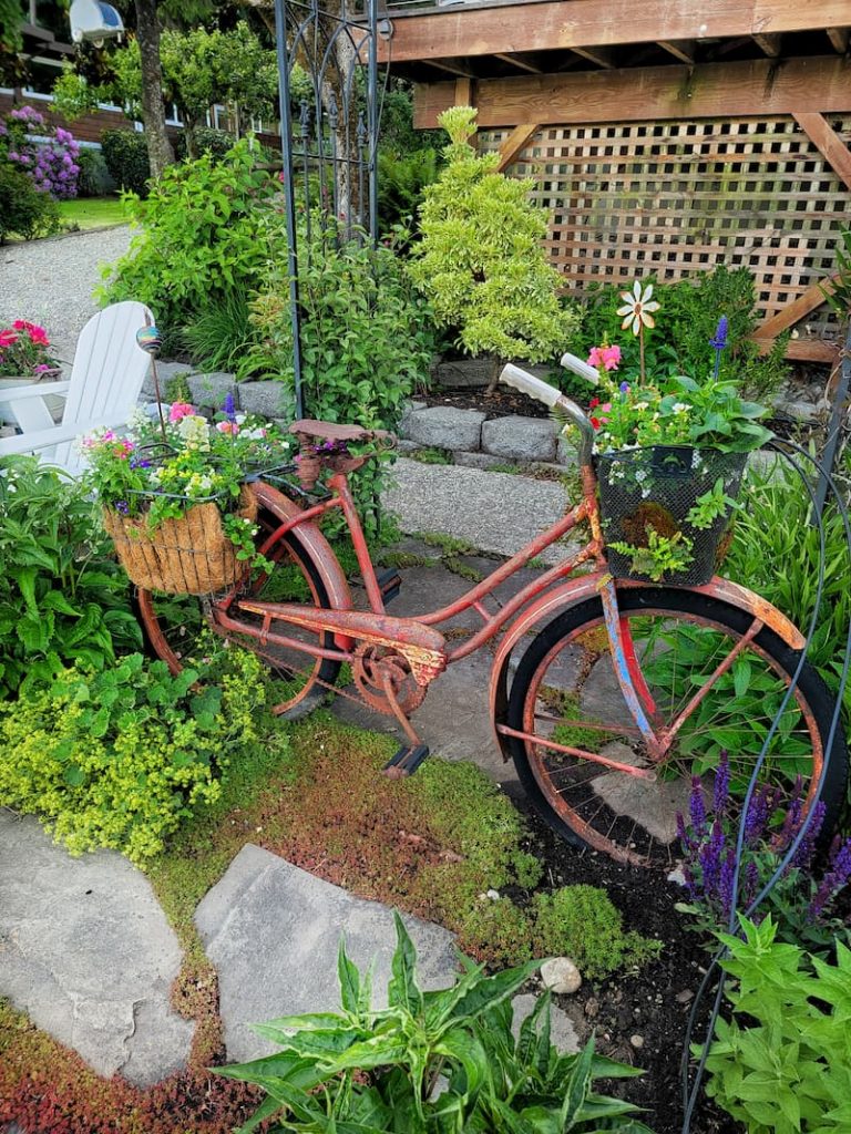 vintage bike with flower baskets
