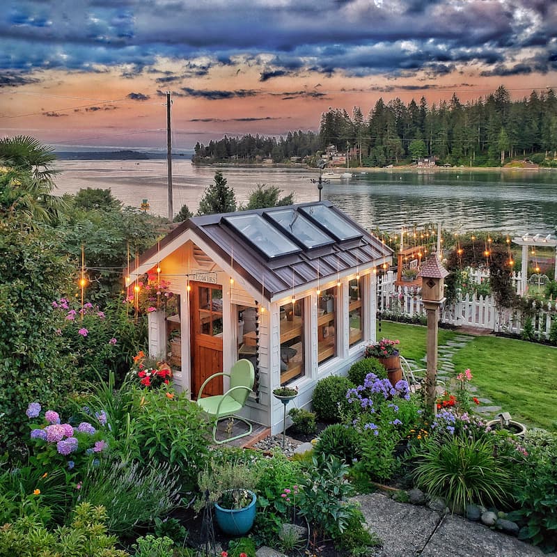 Sunset waterview with greenhouse