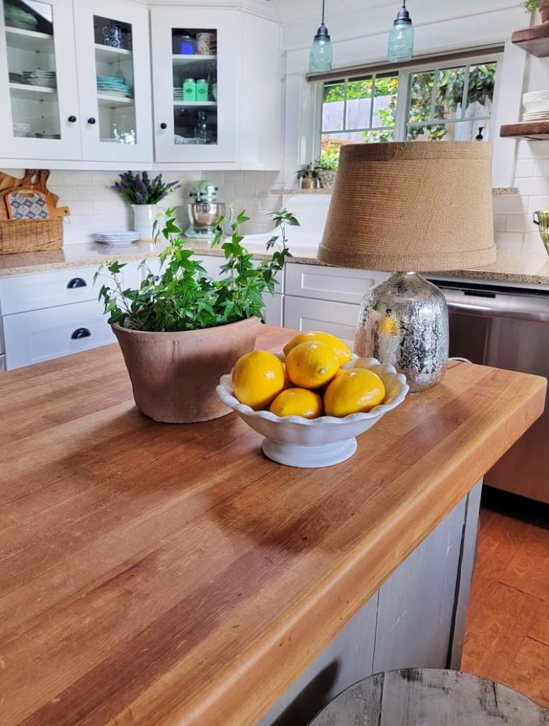 fruit and greenery for a summer kitchen vignette