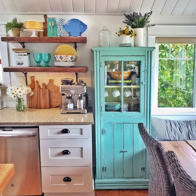turquoise vintage cabinet for storage
