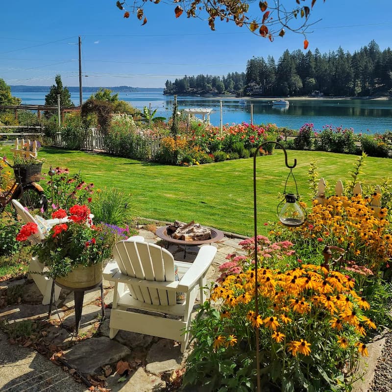 prepare garden for winter: cottage garden overlooking the Puget Sound