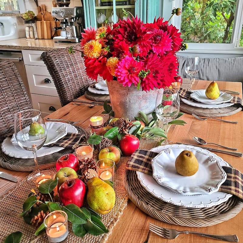 fall tablescape with outdoor elements