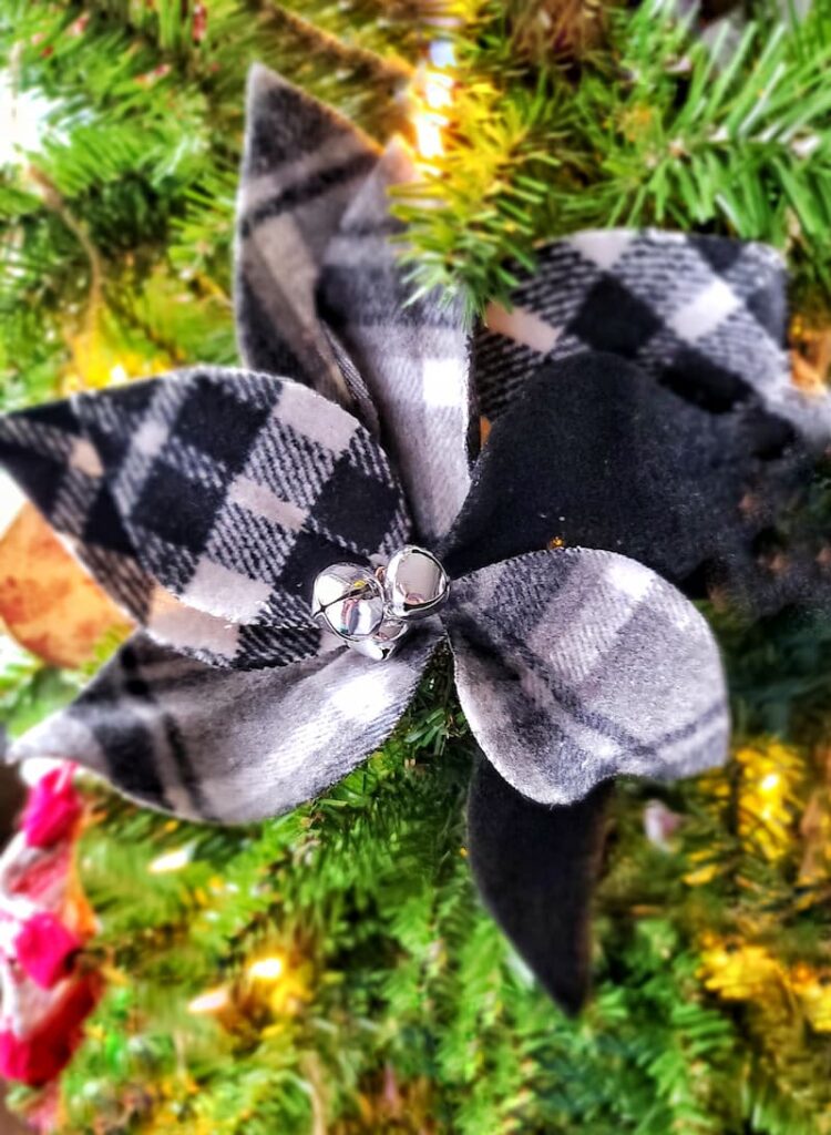 black and white plaid poinsettia decorations for Christmas