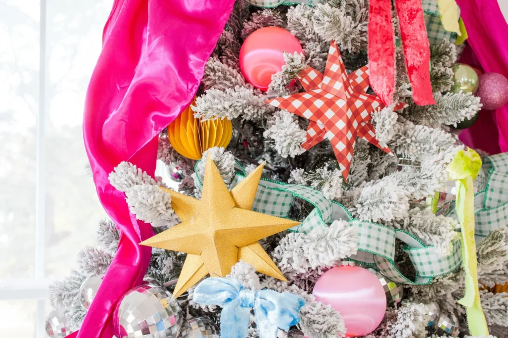 bright whimsical and cottage style Christmas tree