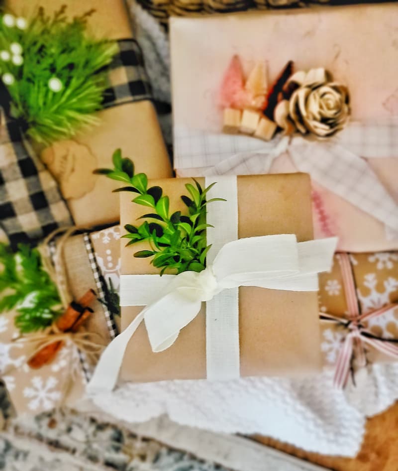 Christmas gifts with greenery