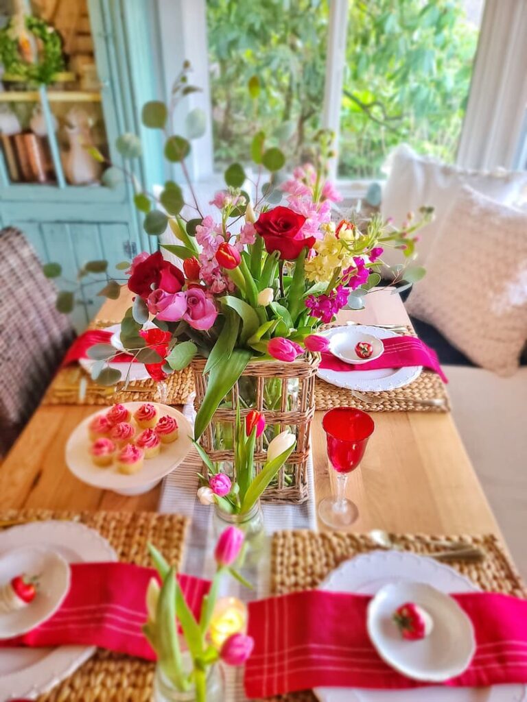 garden inspired Valentine's Day tablescape