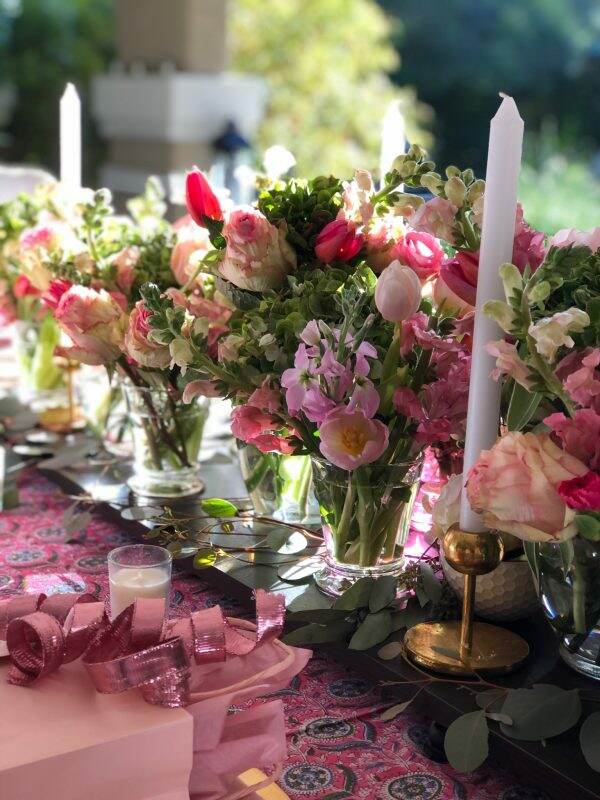 Fresh flowers on a Valentine's Day table