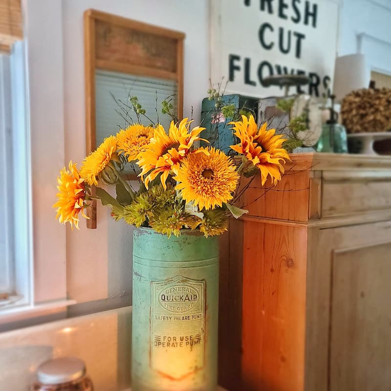 sunflowers in patina vintage fire phlare