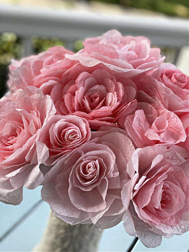 pink roses made from coffee filters
