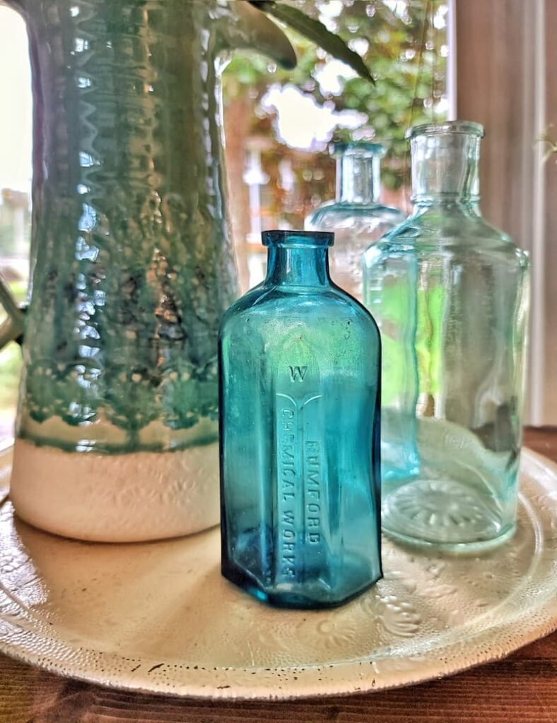 blue vintage glass bottles