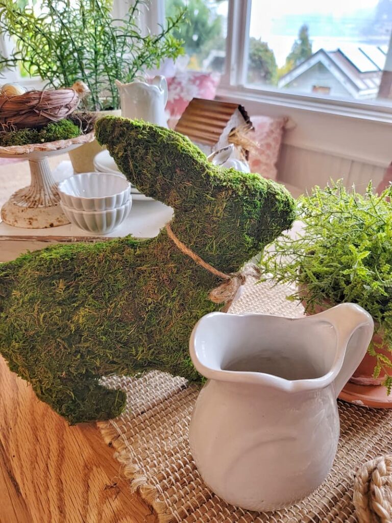 moss bunny and white pitcher