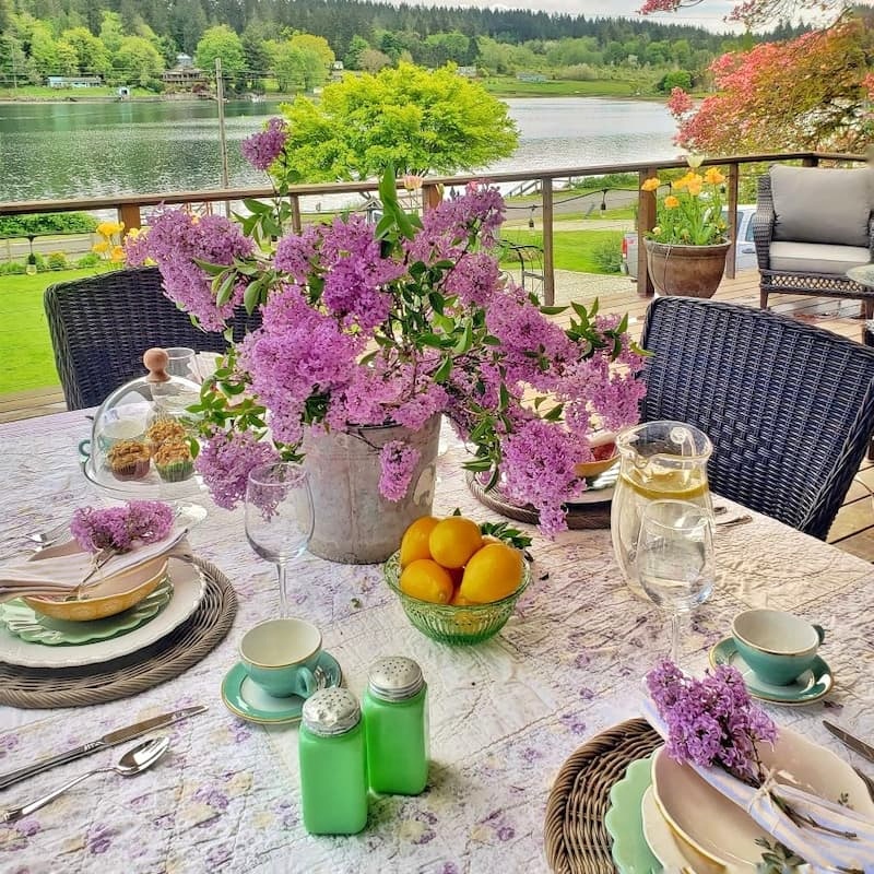 May Spring Table with Fresh Lilacs    