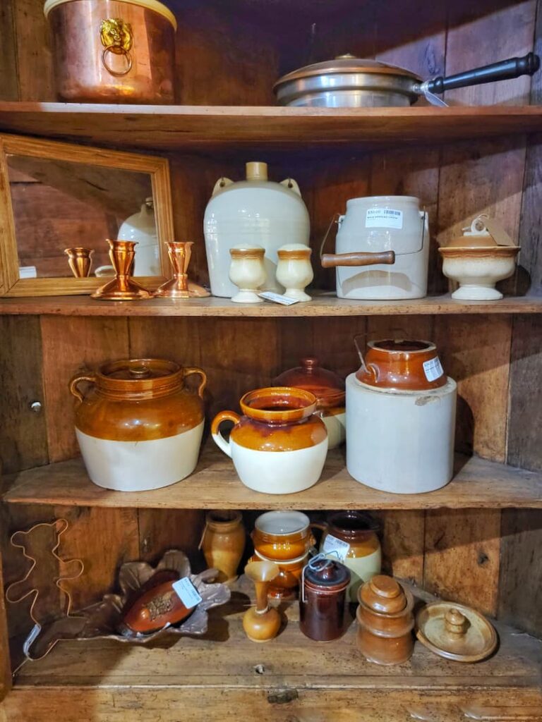 vintage shop with crocks for sale