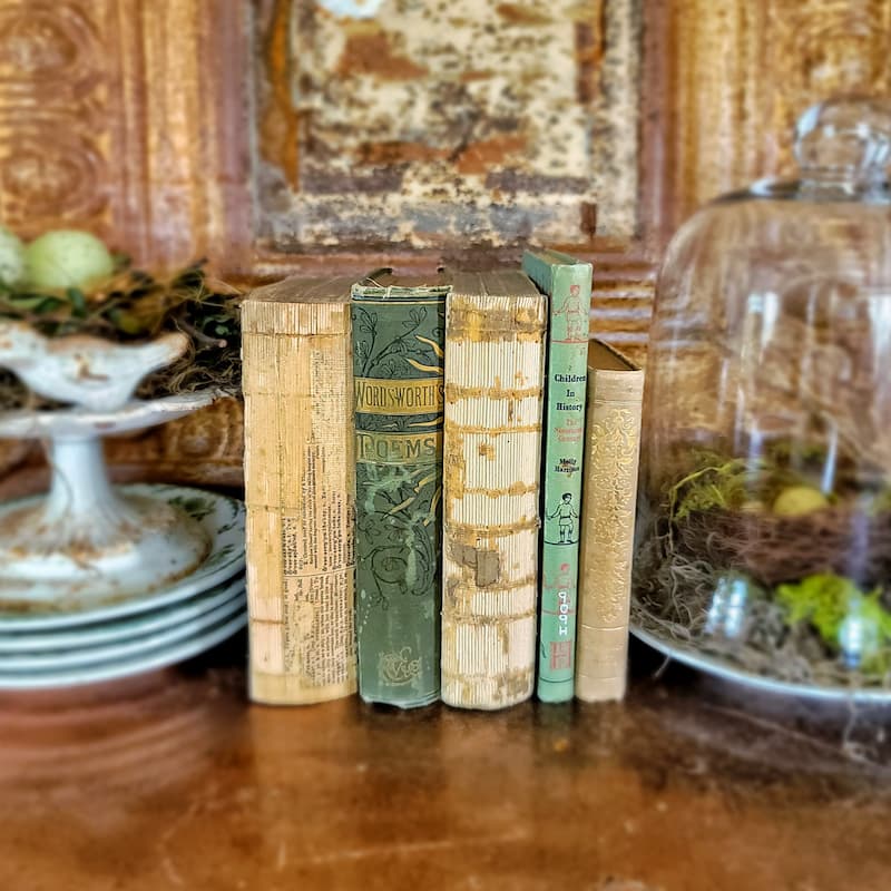 vintage cream and green books