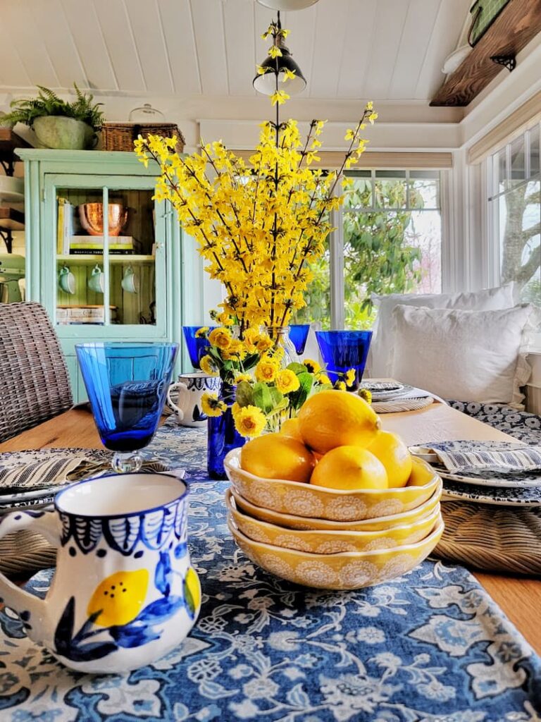 blue and yellow spring table