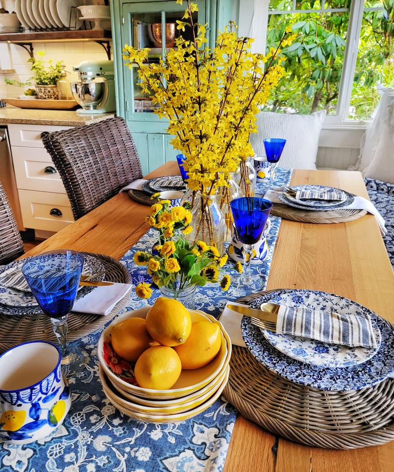 blue and yellow spring table