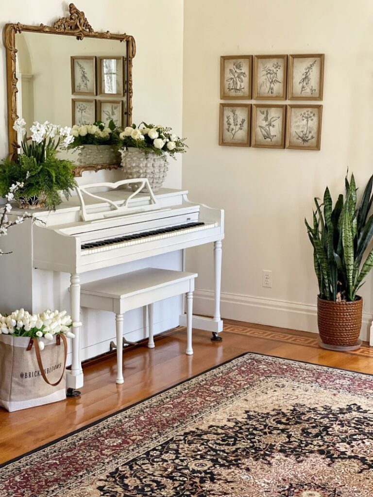 piano and patterned rug