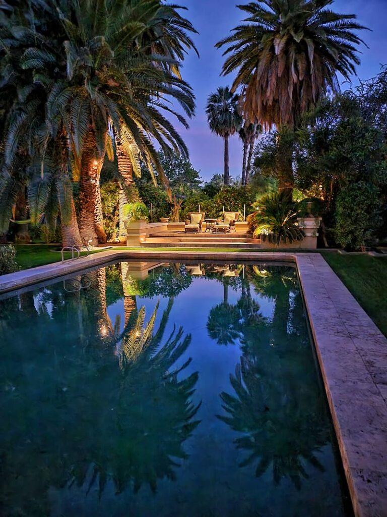 evening view of the Bella Terra swimming pool