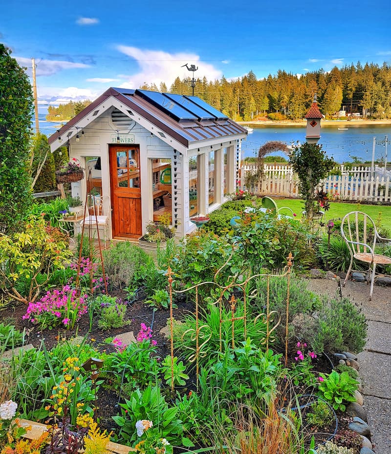 greenhouse and cottage garden