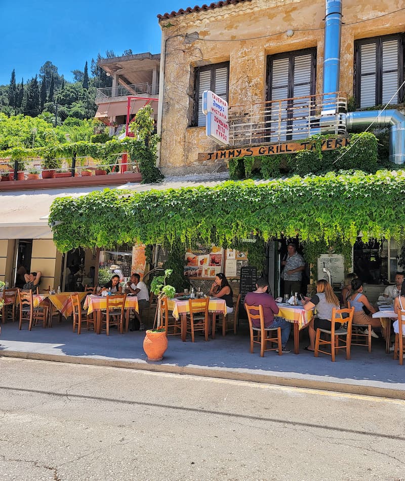 sidewalk café in Olympia Greece - trip to Italy and Greece