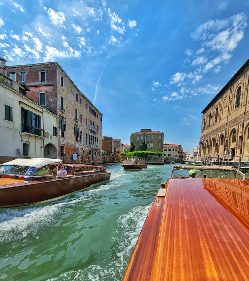 wooden boat water taxis in Venice, Italy
