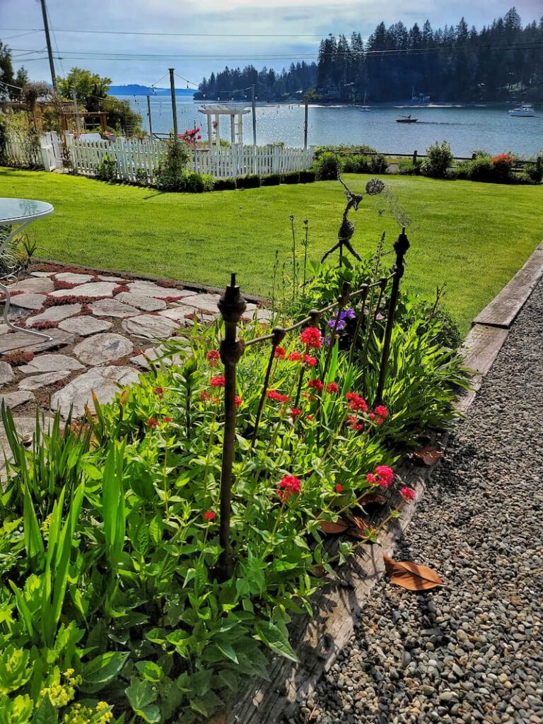 late spring cottage garden  overlooking the Puget Sound