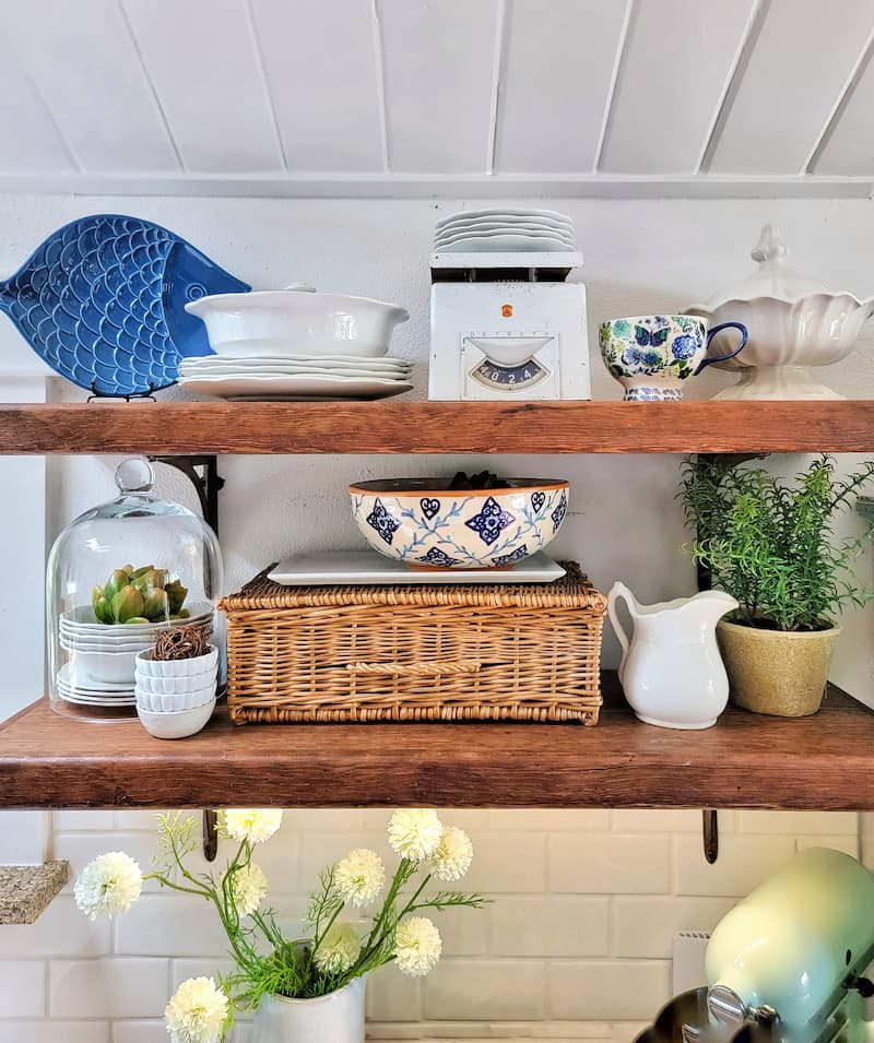 open  shelving with dishes