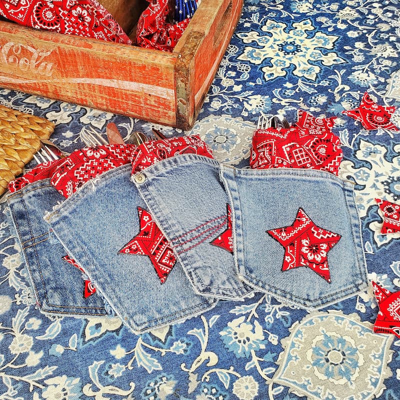 denim pockets with bandana stars