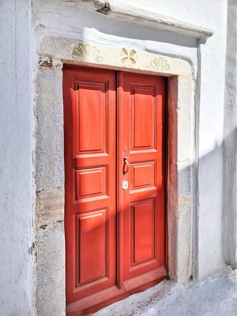red rectangle door