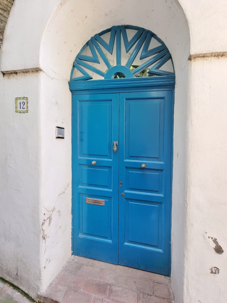 blue curved door in Europe