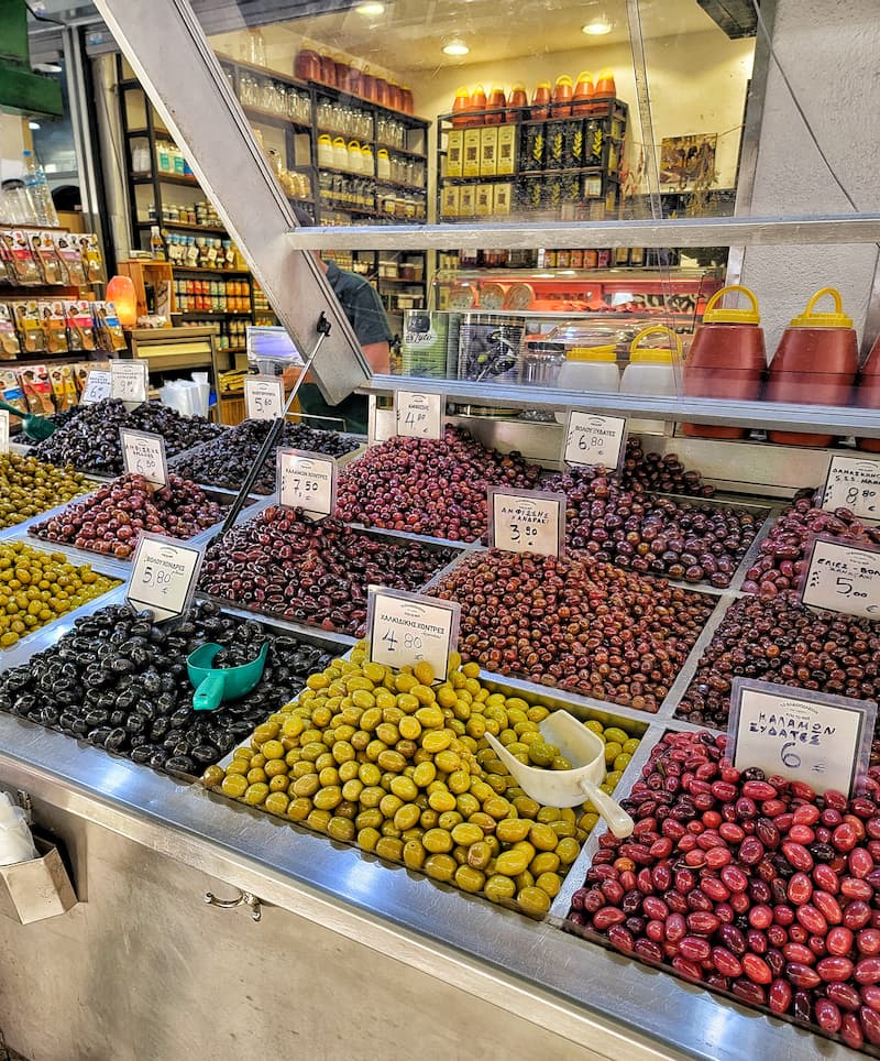 olives in the Kapani Market in Thessalonika - trip to Italy and Greece