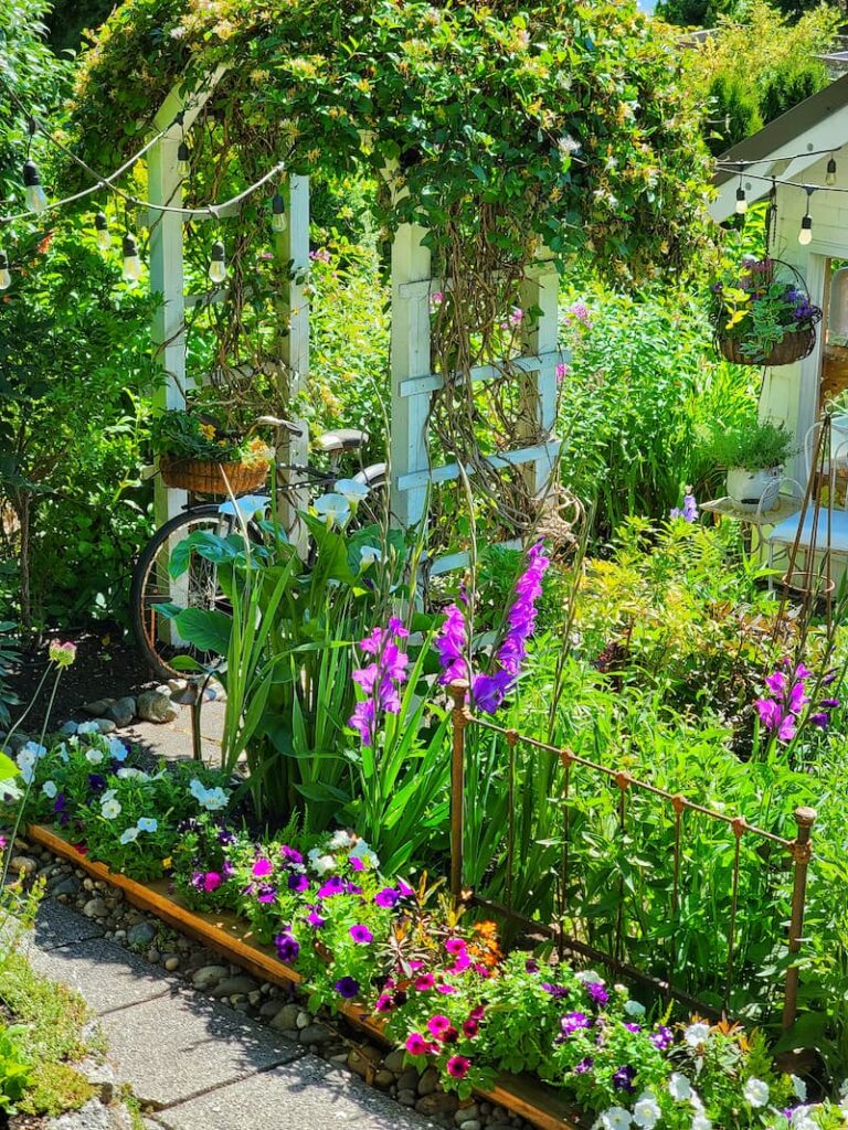 vintage bike and garden flowers